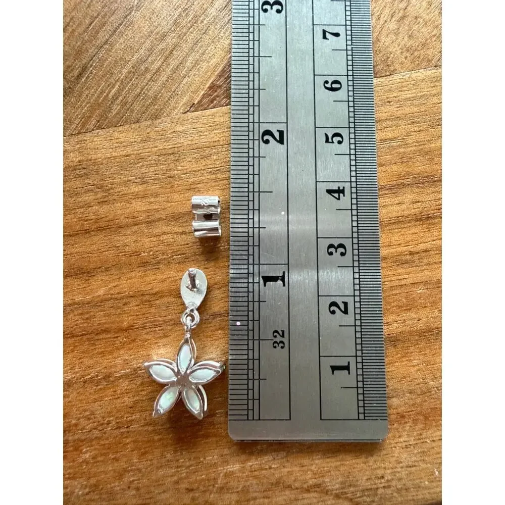 Sterling Silver Lab Opal Flower Dangle Earrings 925 White Opal Floral Gift